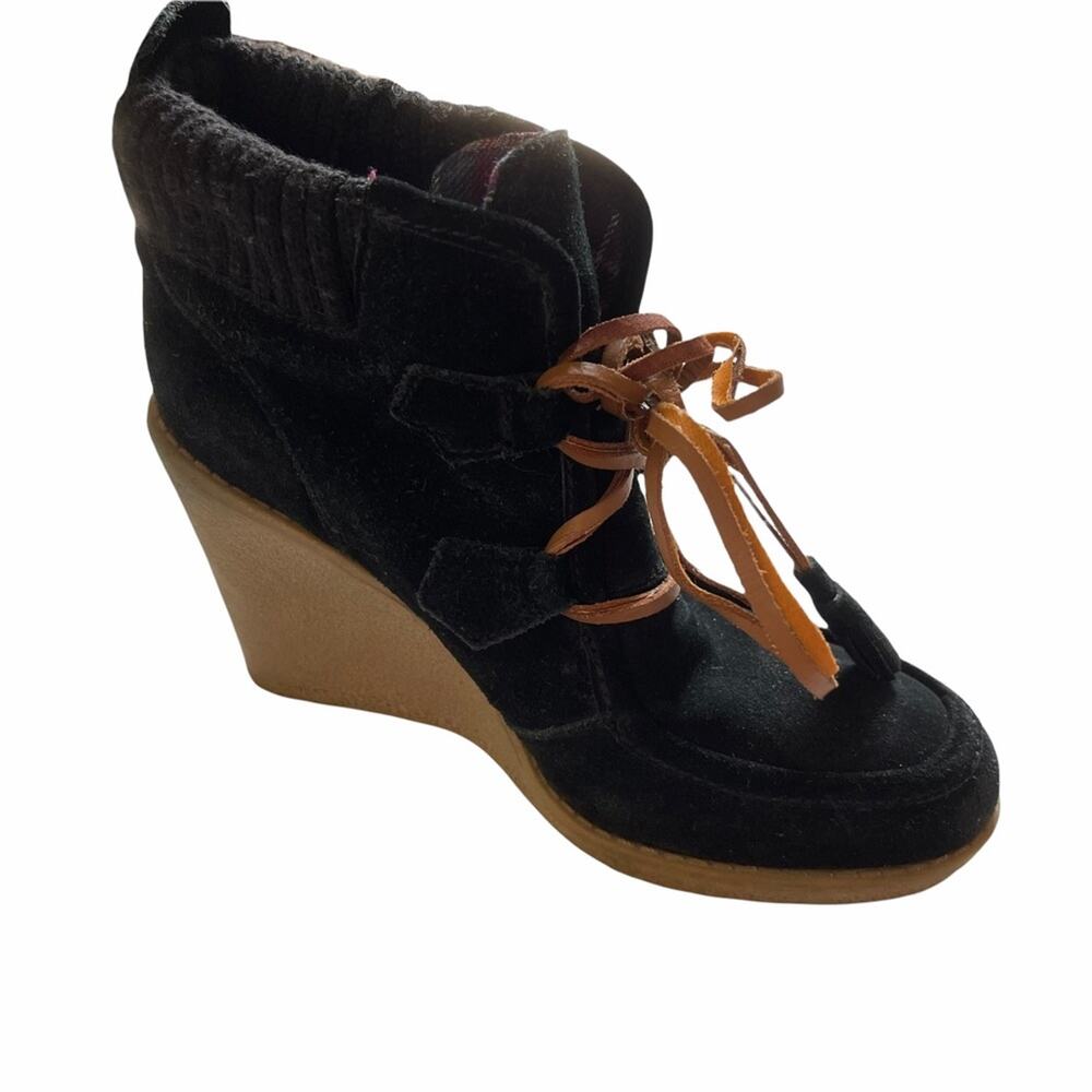 Tommy Hilfiger Black Plaid Suede Wedge Boots